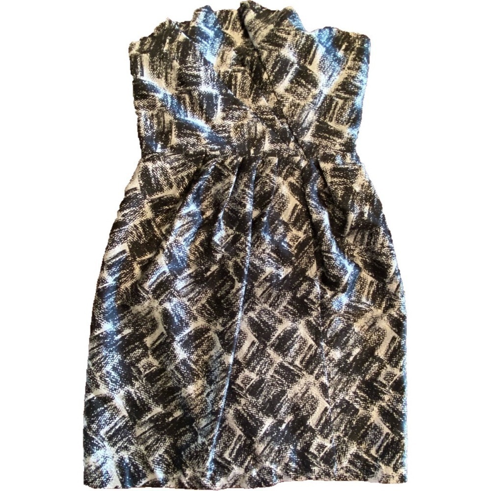 Max And Cleo Mini Strapless Dress Black Ivory Wrapped Size 8 Cocktail Party